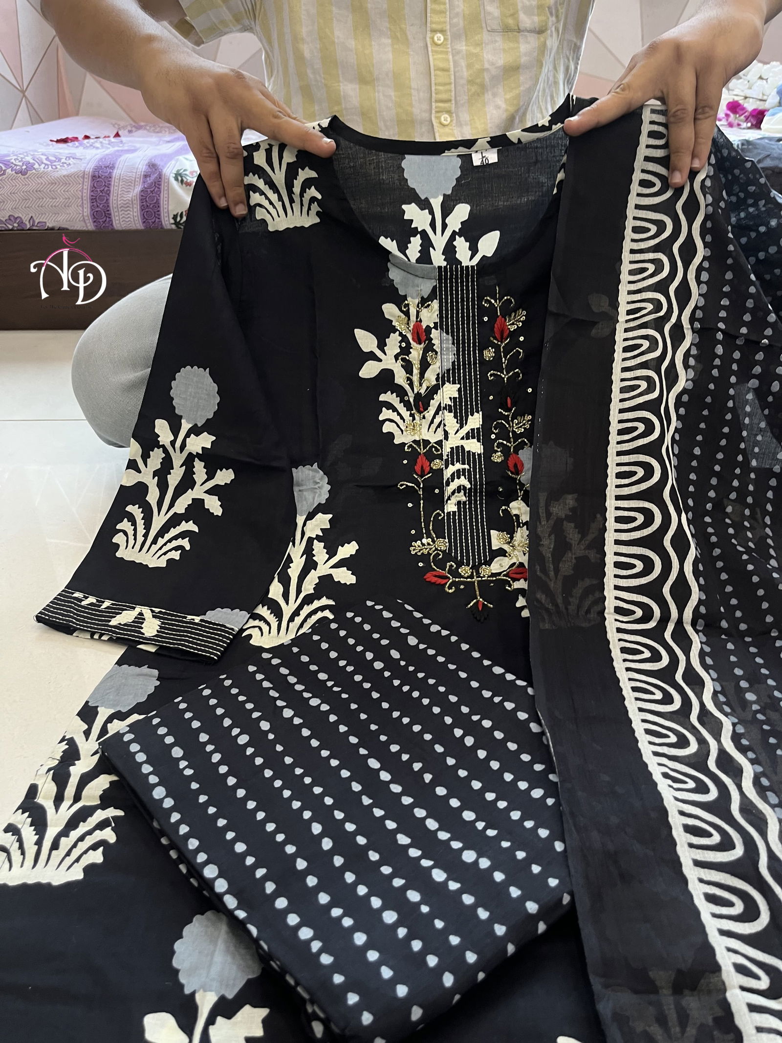 Akshar Cotton Printed Embroidery Kurti With Bottom Dupatta Wholesale Market In Surat
